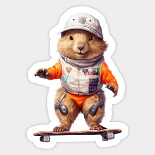 Marmot balancing on a skateboard Sticker